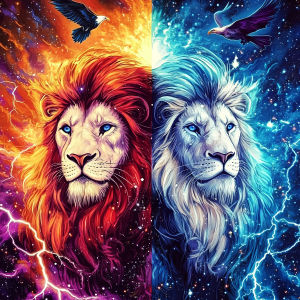 Huacan 5D DIY Diamond Painting Ice and Fire Twin Lions Diamond Mosaic Animal Landscape Complete Kit Picture Of Rhinestones