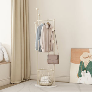 Creamy Style Bedroom Floor Clothes Hanger Small Vertical Clothes Storage Rack High Creative Artistic Coat Hook Metal Frame