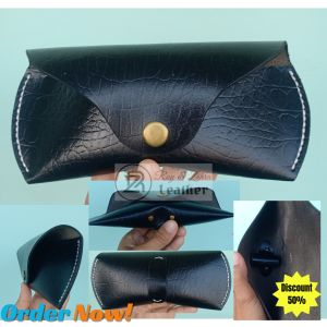 tempat kacamata kulit asli model buaya warna hitam