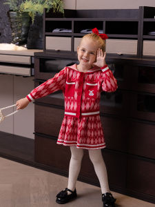 ชุดเดรสถักผ้าฝ้ายผสมสำหรับเด็กผู้หญิง ชุดเจ้าหญิง ชุดเด็กวันเกิด ชุดเด็กปีใหม่ ชุดเด็กฤดูใบไม้ร่วงและฤดูหนาว สีแดง ชุดเดรสเด็กผู้หญิง