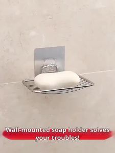 1pc Stainless Steel Soap Rack Soap Box Light Luxury Shelf Punch-free Nail-free Bathroom Single Layer Drain Wall Hanging