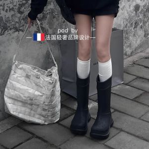 Paris Yiming Ling Red Thick Heel Knight Boots Summer Long Tube Boots Anti-slip Waterproof Sleeve Rain Boots High Heel Canvas Shoes