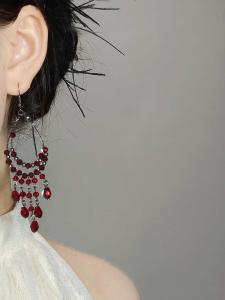 Bohemian Long Waterdrop Earrings Red Series Womens Fashion Jewelry Beach Vacation Style Tassel Dangle Studs Alloy Material
