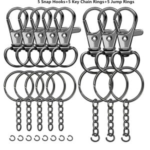 5 Sets Swivel Snap Hook Key Ring with Chain and Jump Ring Set Lobster Clasps Key Chain Rings for Keychains DIY Jewelry Crafts