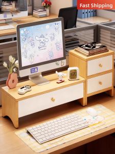 evesigar | Dual Level Drawer Equipped Computer Riser Desktop Shelf