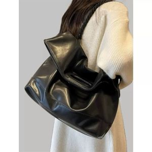 Large Capacity Canvas Tote Bag Womens Commuter Shoulder Crossbody Bag School Handbag Korean Style Soft Polyester Lining