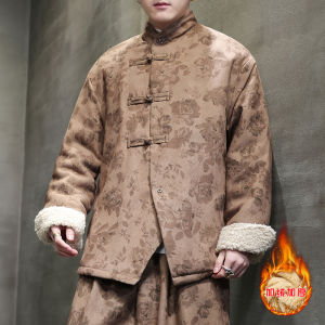 New Chinese Style Thickened Cotton Jacket Mens Winter Warm Casual Stand Collar Tang Costume Outerwear Polyester Fiber Fill