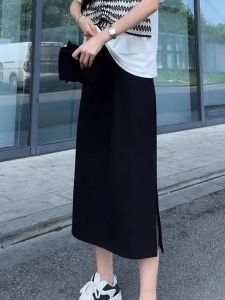 กระโปรงทรงเอสีดำ ทรงยาวปานกลาง ทรงเอ สำหรับผู้หญิง ฤดูใบไม้ผลิและฤดูใบไม้ร่วง ทรงสลิม เอวสูง ผ้าโพลีเอสเตอร์