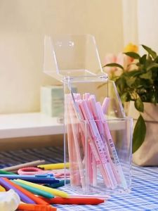 Pencil Box Organizer Stationary Kotak Pensel Alat Tulis With Cover Transparent Desk Office 笔筒收纳盒学生办公室桌面大容量马克笔化妆刷文具多功能