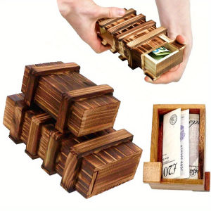 1pc/2pcs Vintage Wooden Secret Puzzle Box - 3D Brain Teaser with Hidden Compartment Ideal for Gifts Jewelry & Money Storage-A
