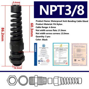 2/5PCS NPT G1/4 G3/8 NPT1/4 NPT1/2 Waterproof Anti-Bending Cable Gland Nylon Black Torsion Proof Spiral Relief Protector