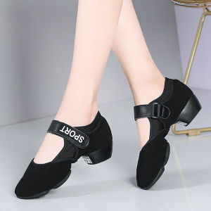 Womens Adult Low Heel Soft Sole Socializing Dance Shoes With Adhesive Tape Breathable Leather Upper Shoes
