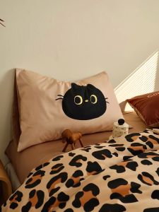 Cotton Bedding Set Leopard Print Simple Pure Cotton Bed Cover 1.8m Bed Sheet Bed Canopy Artistic Three-Piece Set Cartoon Design