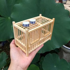 Handmade Pure Bamboo Cicada Cage Double Grid Bamboo Cage with Drawer for Singing Insects Wild Bird Cages Pet Supplies