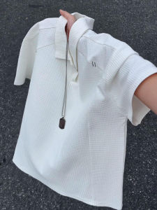 White Waffle Textured Thin Breathable Polo Shirt for Men