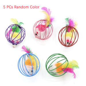 5 PCs Cat Mouse in Cage Toy Interactive Cat Balls Toy Random Color Kitten Creative Playing Toys Cat Mouse Toy Pet Supplies