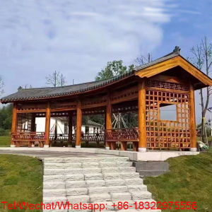 Outdoor leisure wooden corridor Outdoor wood Gazebo leisure wooden pavilionwooden Gazebo widely used in villa courtyard customized terrace landscapeschool wooden corridorChinese traditional timber frame pavilion