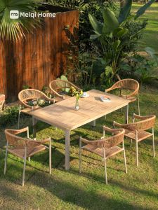 MEIQI | Waterproof Leisure Rattan Composite Wood Garden Table and Chairs
