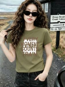 V.C.I | Green Letter Print Short Sleeve Tshirt Loose Fitting & Versatile for Summer
