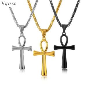 VQYSKO Cross Of Eternal Life Egyptian Ankh Necklace Vampire Stainless Steel Goth Jewelry Loose Charm Findings