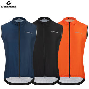 SANCUAX Cycling Vest for Men Windproof Cycling Gilet Two Way Full Zippers Cycling Windbreaker Back 3 Pockets Sleeveless Vest
