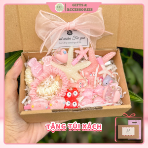 Set quà kẹp tóc phụ kiện tóc tặng bạn gái đi biển mùa hè hộp quà kẹp tóc sao biển càng cua scrunchies