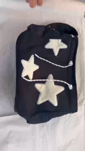 JOANNA BAG #4061 KOREAN CANVAS FASHION LARGE HOBO BAG STAR PATCH DECOR DRAWSTRING DESIGN SHOULDER BAG FOR WOMEN
