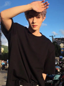 Cleanfit Black Pure Cotton Short Sleeve Mens T-shirt Summer Heavyweight Small Collar Base Layer Half Sleeve Fashionable Casual Top