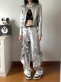 Hip Hop Jazz | Hip Hop Jazz Dance American Style Silver Shiny Leather Jacket And Pants Set. 