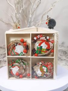 12pcs/box Christmas Tree Ornament Wooden Santa Gingerbread Man Hanging Pendants Xmas Decoration For