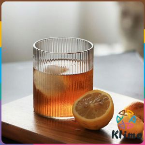 KLIMO 300ml Glass Coffee Cup Tea Milk Yogurt Mug Creative Transparent Straight Vertical PatternDrinkware