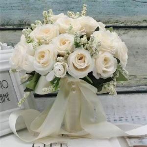 Rabbite Wedding Bouquet Satin Roses Bridal Wedding Hand Bouquet Bridesmaid Holding Artificial Flower