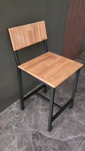 เก้าอี้ไม้สักประสาน ขาเหล็ก Loft Style ขนาด สูงถึงที่นั่ง 50-75 cm