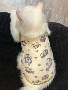 เสื้อกั๊กลายการ์ตูนสำหรับแมวและสุนัขขนาดเล็ก ฤดูร้อน บาง ไม่หลุดร่วง ดีไซน์ Super Cat ดีไซน์น่ารัก