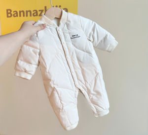 ชุดหมีขนเป็ดสีขาวแบบเรียบง่ายบุขนกำมะหยี่หนาพิเศษสำหรับเด็กทารกเสื้อขนเป็ดสำหรับเด็กทารกชายและหญิงชุดปีนเขาสำหรับเด็กทารก