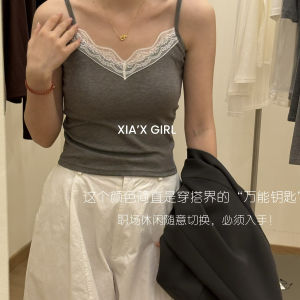 Áo Ba Lỗ Ren Cổ Chữ V XIA Summer Áo Ba Lỗ Mùa Thu Màu Trơn Thường Ngày Bằng Vải Polyester Pha Trộn 100% Áo Ba Lỗ Thời Trang