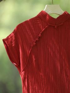 Red Traditional Chinese Cheongsam Reformed Version for Engagement And Toasting plus Size Women Daily Wear Vintage Style