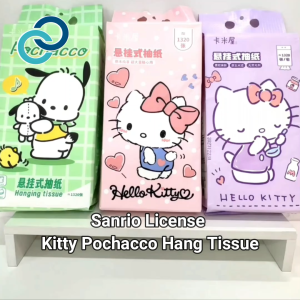 Sanrio Kitty/Pochacco 4-Ply Premium Virgin Wood Pulp Hanging Tissue with Aloe Vera 175mm x 175mm 330 Sheets - Multi-Pack