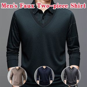 Fashionable mens faux two-piece shirt Loose Knitwear Men Slim Fit POLO T Shirt M-4XL