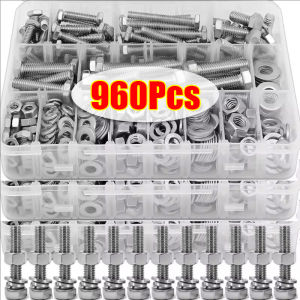 320/640/960PCS M3 Stainless Steel Hexagon Hex Socket Screw Set / Ultra Thin Flat Wafer Head Screw Bolt Nut Assortment Kit Set / Allen Bolts Set Hardware Accessories