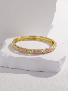 JTF JingTaiBlue Enamel Bracelet with Embossed Design Gold Plated Hollow out Fashionable Vintage Gift for Best Friend