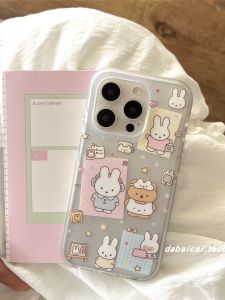 Korean Style Illustration Rabbit Bear Phone Case for Apple 16Promax iPhone 15 New Model 14Pro Teenage Girl 13 High End Full Cover 15Pro Creative Anti-Fall Small Niche INS Cute Cartoon