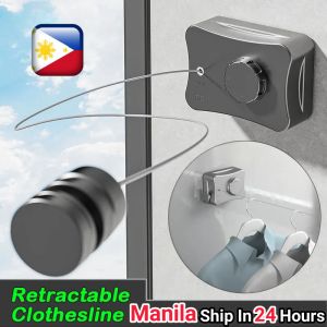 Wall Mounted Invisible Retractable Clothesline Adjustable Laundry Line Clothes Drying Rack Hanger