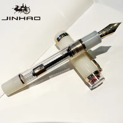 Jinhao 1935 Transparent Acrylic Fountain Pen Clear Body with 5-Pointed Star Guitar Clip Large Size Converter Humanized Desi