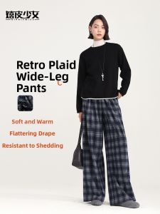 HIPPIE MISS | Vintage Plaid Trousers Loose Elastic Waist
