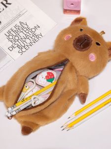 Trendy Capybara Plush Pencil Case Doll Makeup Bag Female Stationery Storage Bag High Aesthetic Value Student Cultural Supplies