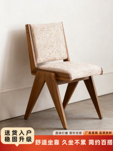 Nordic Retro Solid Wood Dining Chair Fabric Backless Hotel Coffee Shop Casual Home Furniture Sample Room Chair Family User