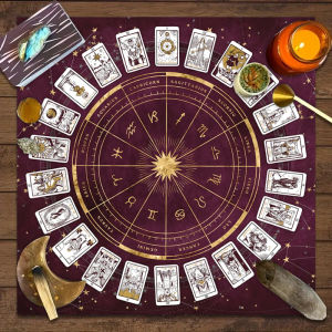 VIKAMA 1/2/4PC Astrology Ritual Tablecloth Zodiac Sign Tray Waterproof Tarot Layout Markers Spiritual Mysticism Theme Room Decor