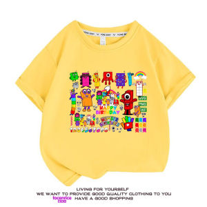 Boys Summer Short Sleeve T-Shirt Thin Cotton round Neck Cartoon Print Sweat Absorbent Numberblocks Block Design Base Layer Top