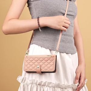 Ling Grid Pattern Wallet Phone Case Can Be Carried Back and Card Bag Womens Luxury Design for Samsung S26 S25 S24 Ultra Plus FE